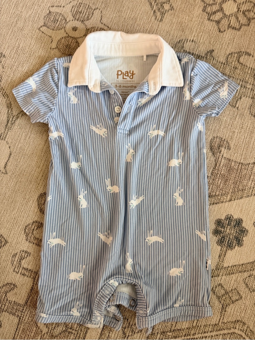 Little Sleepies Blue and White Striped Bunny Polo One-Piece